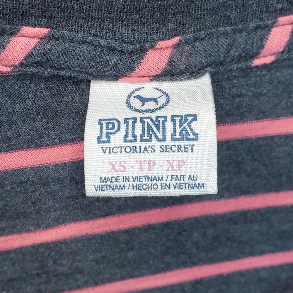 PINK By VS Striped Long Sleeve Oversized Tee Shirt - Picture 5 of 6